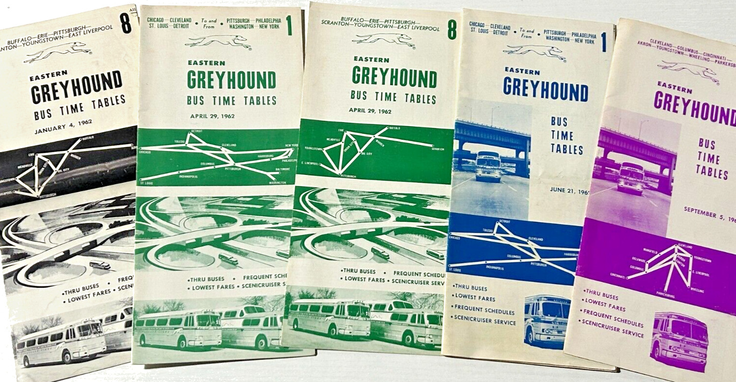 1962 Greyhound Bus Timetable Lot (5) Buffalo Chicago Pittsburgh New York