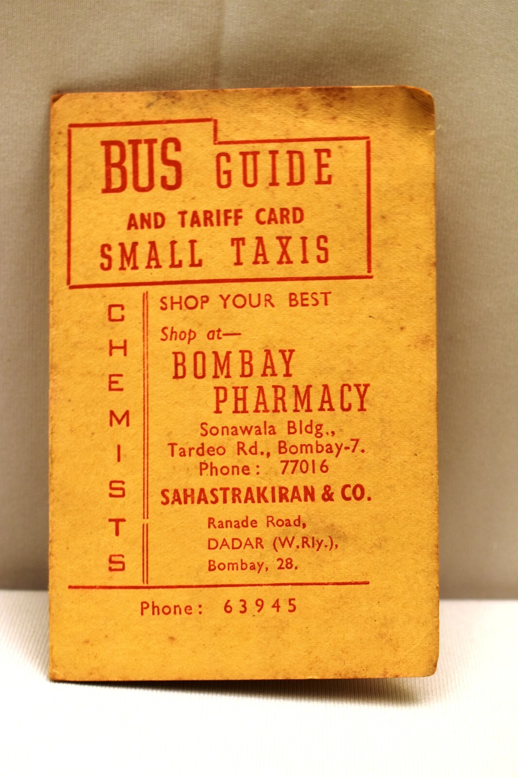 Vintage Bombay Bus Guide and Taxi Tariff Card | Circa 1960s Indian Ephemera Rare