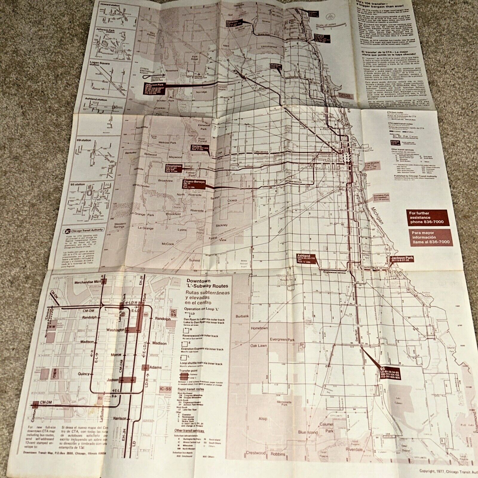 Spring 1977 CTA – CHICAGO TRANSIT AUTHORITY MAP showing CTA Bus and Subway Lines
