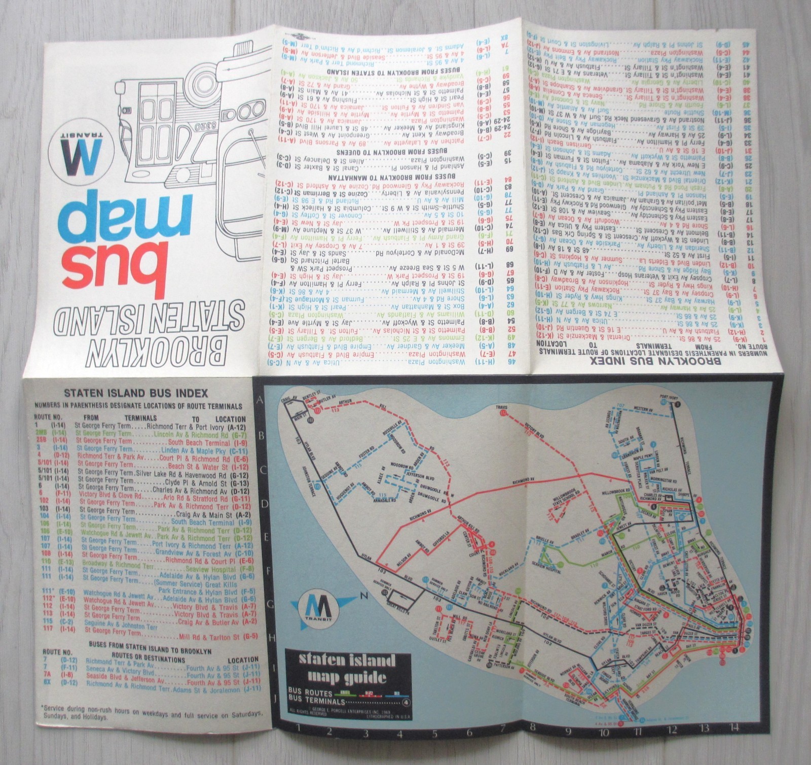 Vintage 1969 New York City Brooklyn Staten Island Bus Map NYC