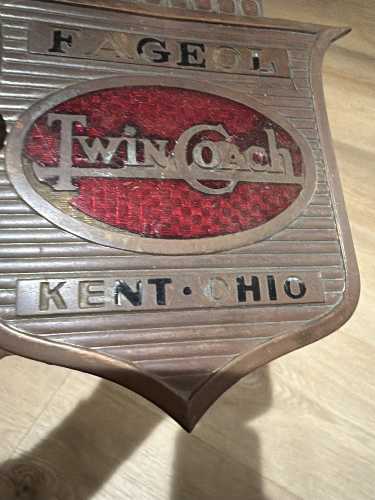 1950s Vintage Fageol Twin Coach Canada Bus Badge Enamel Plate Bronze Copper Sign