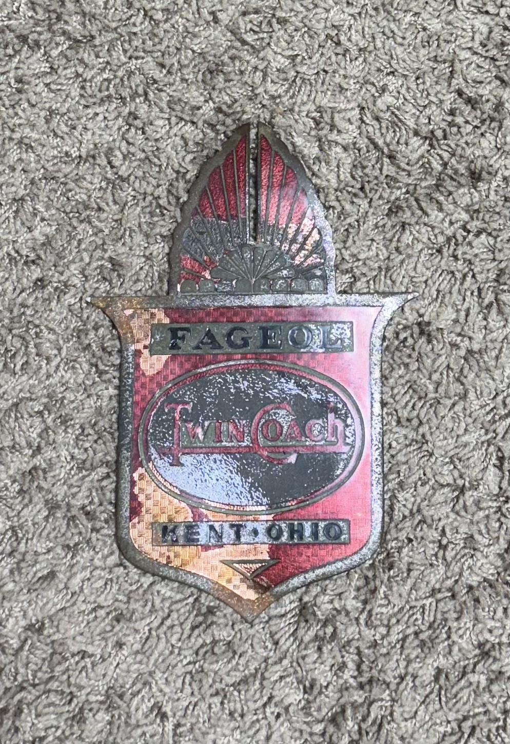 1950s Vintage Fageol Twin Coach Bus Badge Enamel Plate
