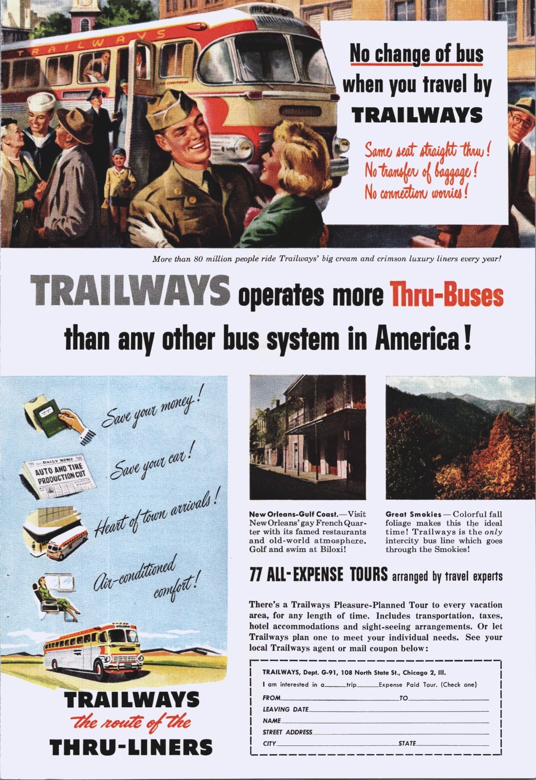 LOT OF 20+ Print Ads Greyhound Trailways Bus Line Travel Vacation MID CENTURY