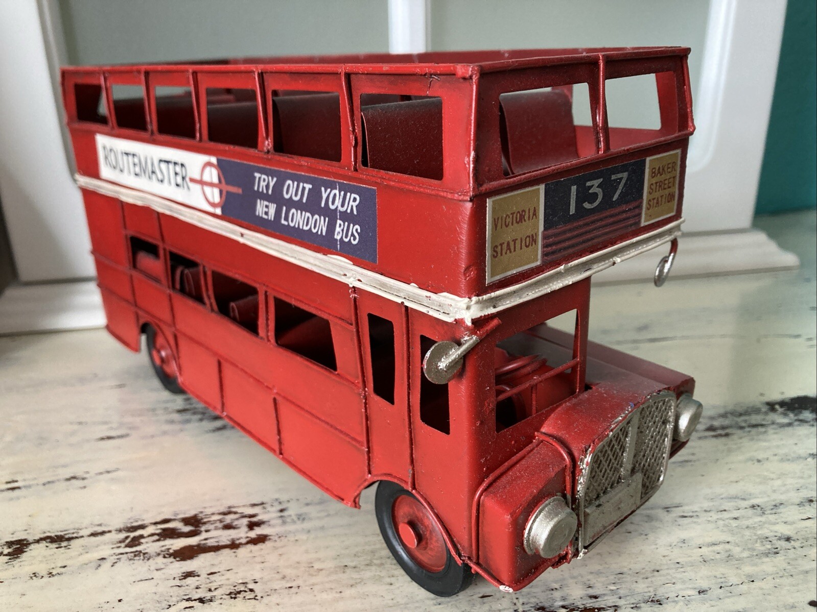 UK British Routemaster SightSee Double Decker Bus Metal Tin Vintage Transport