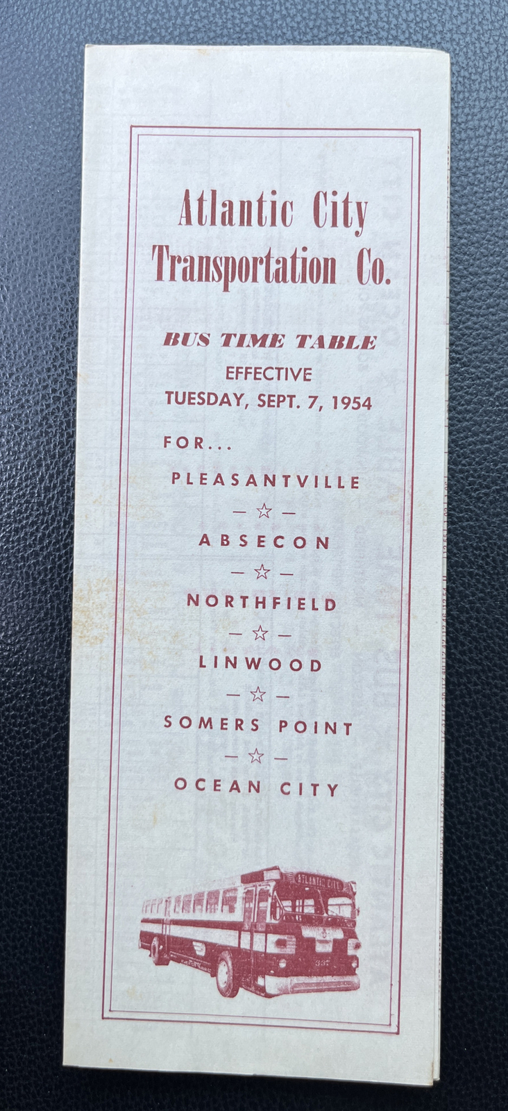 September 7, 1954 Atlantic City Transportation Company Bus Timetable Schedule