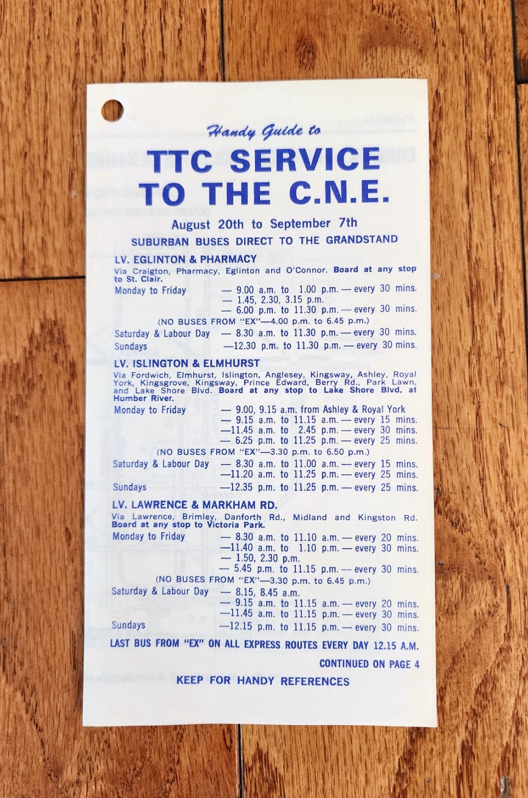 1970 TTC TORONTO TRANSIT CO BUS TIME TABLE MAP SERVICE TO C.N.E. ONTARIO CANADA
