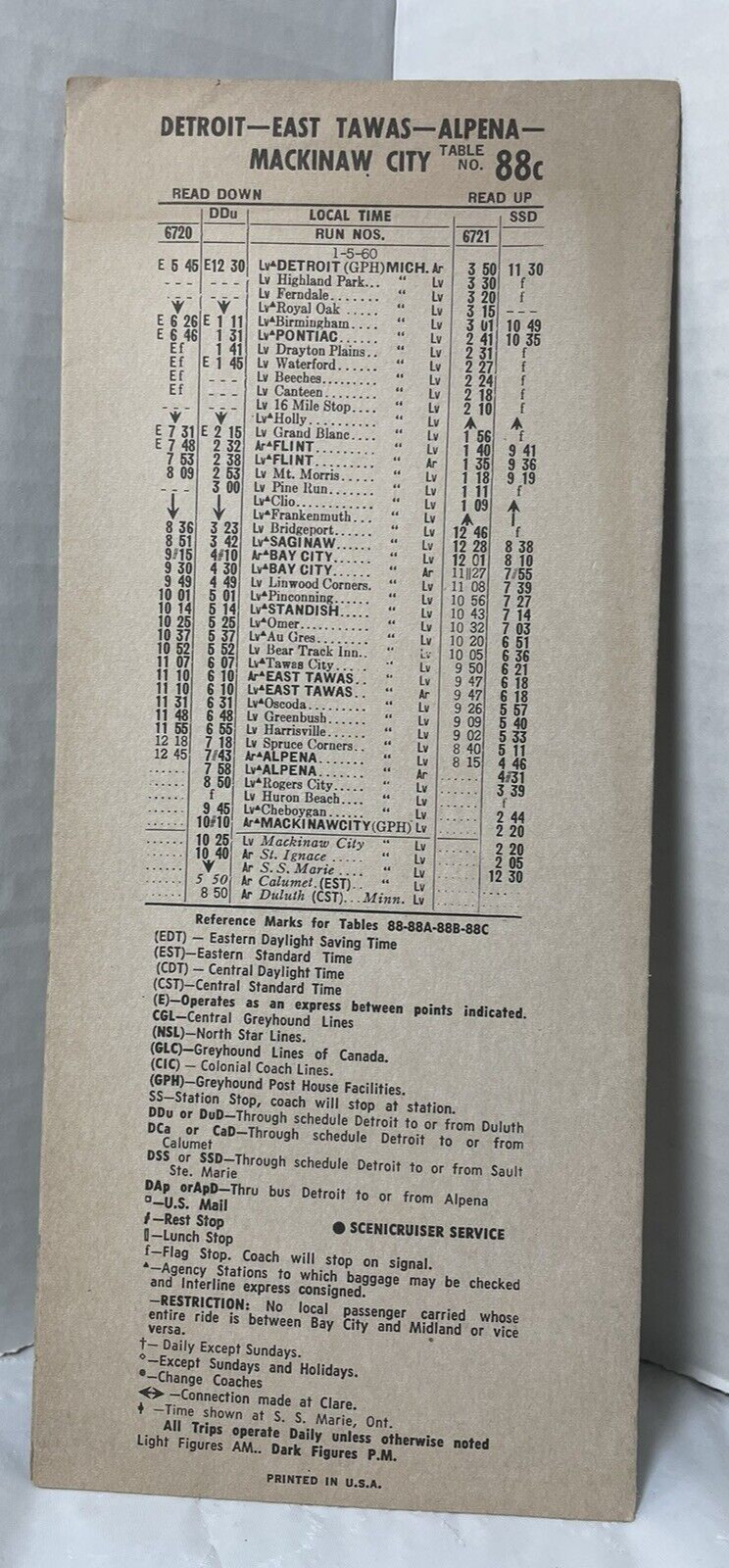 1960 Eastern Greyhound Lines bus coach Time Tables brochure maps Chicago Vintage