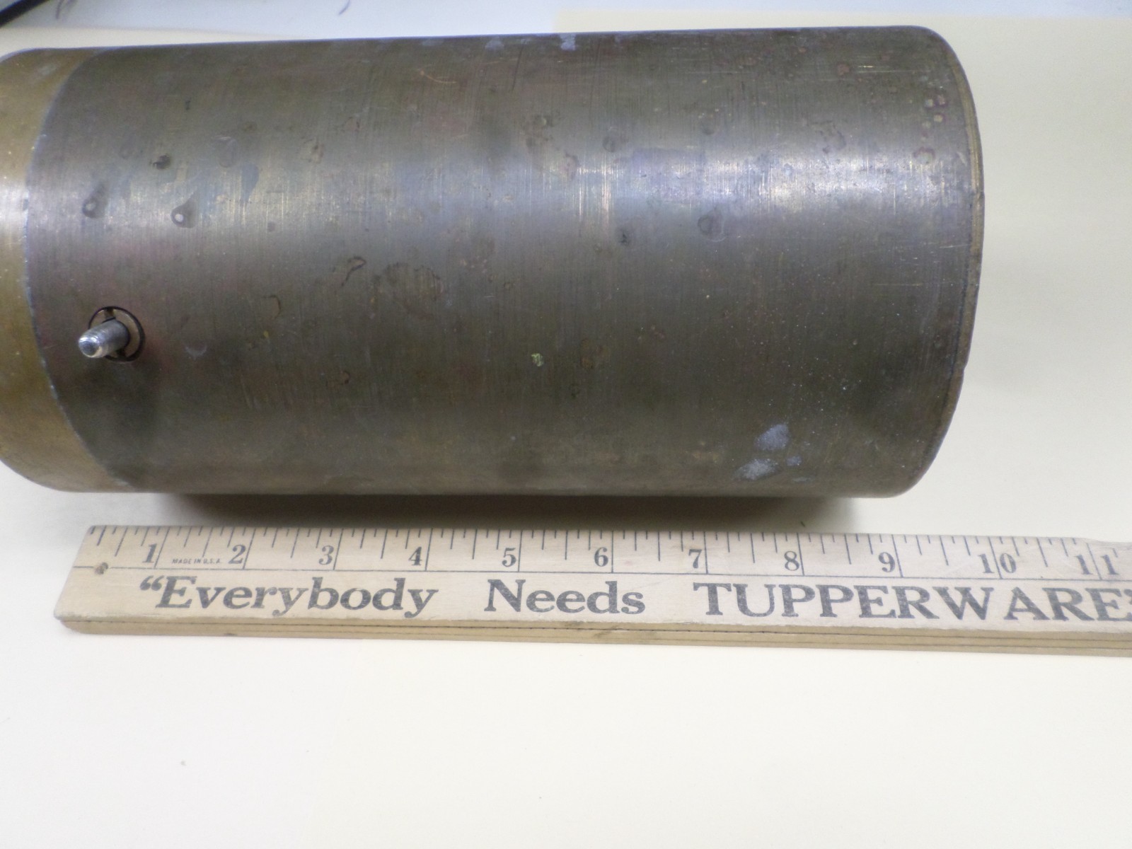 Vintage Diamond Mfg Brass Fare Box Money Vault Cylindrical 9″ X 4-3/4″ #85