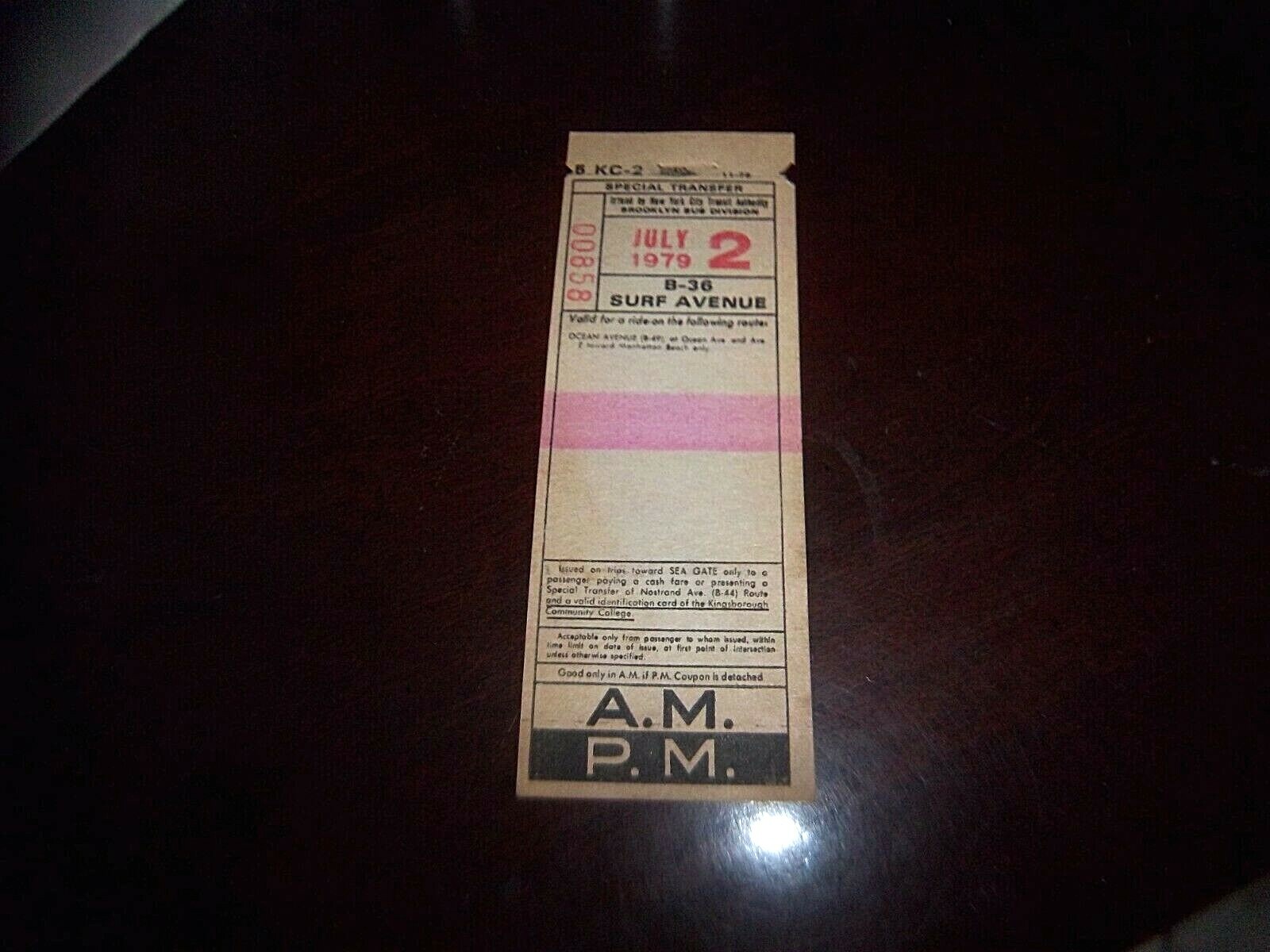 BROOKLYN NY NYC BUS TRANSFER 1979 SURF AVENUE OCEAN SEA GATE MANHATTAN BEACH
