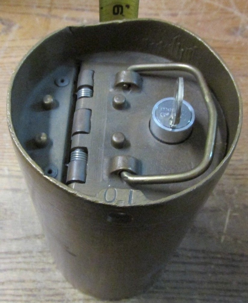 Vintage Diamond Mfg Brass Fare Box Money Vault Cylindrical 9″ X 4-3/4″ X 4-3/4″