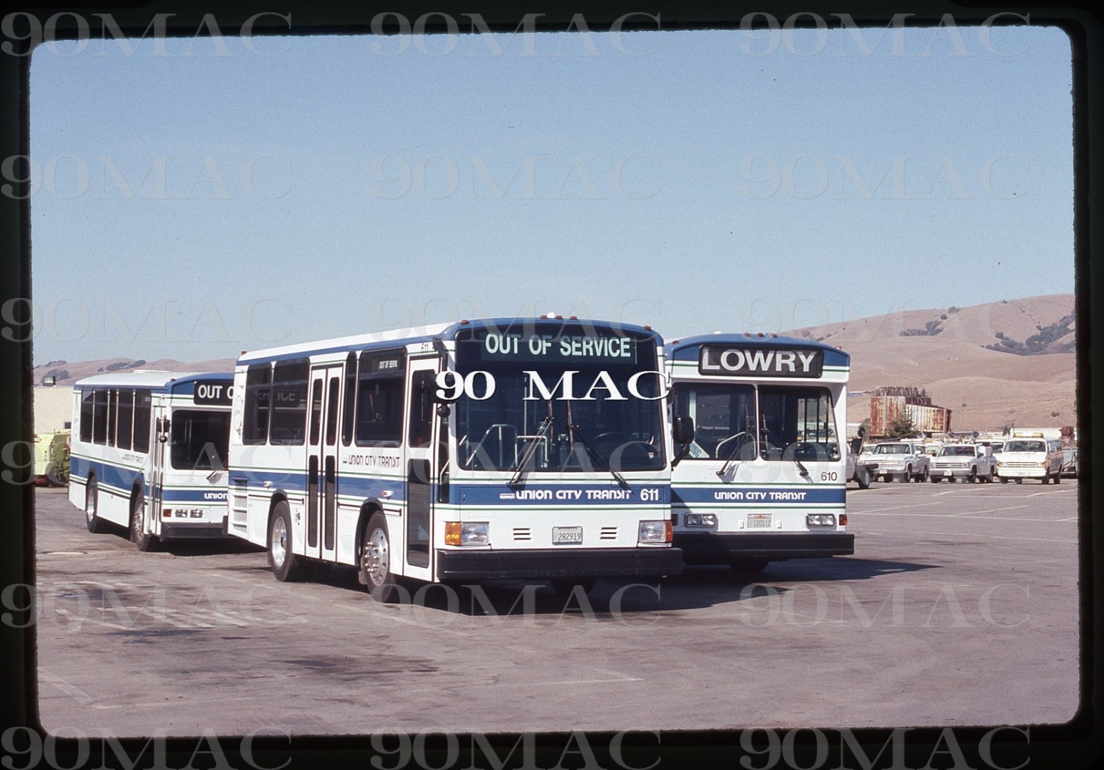 UNION CITY TRANSIT (CA). Gillig Spirit Buses #610-611. Original Slide 1990. (A)