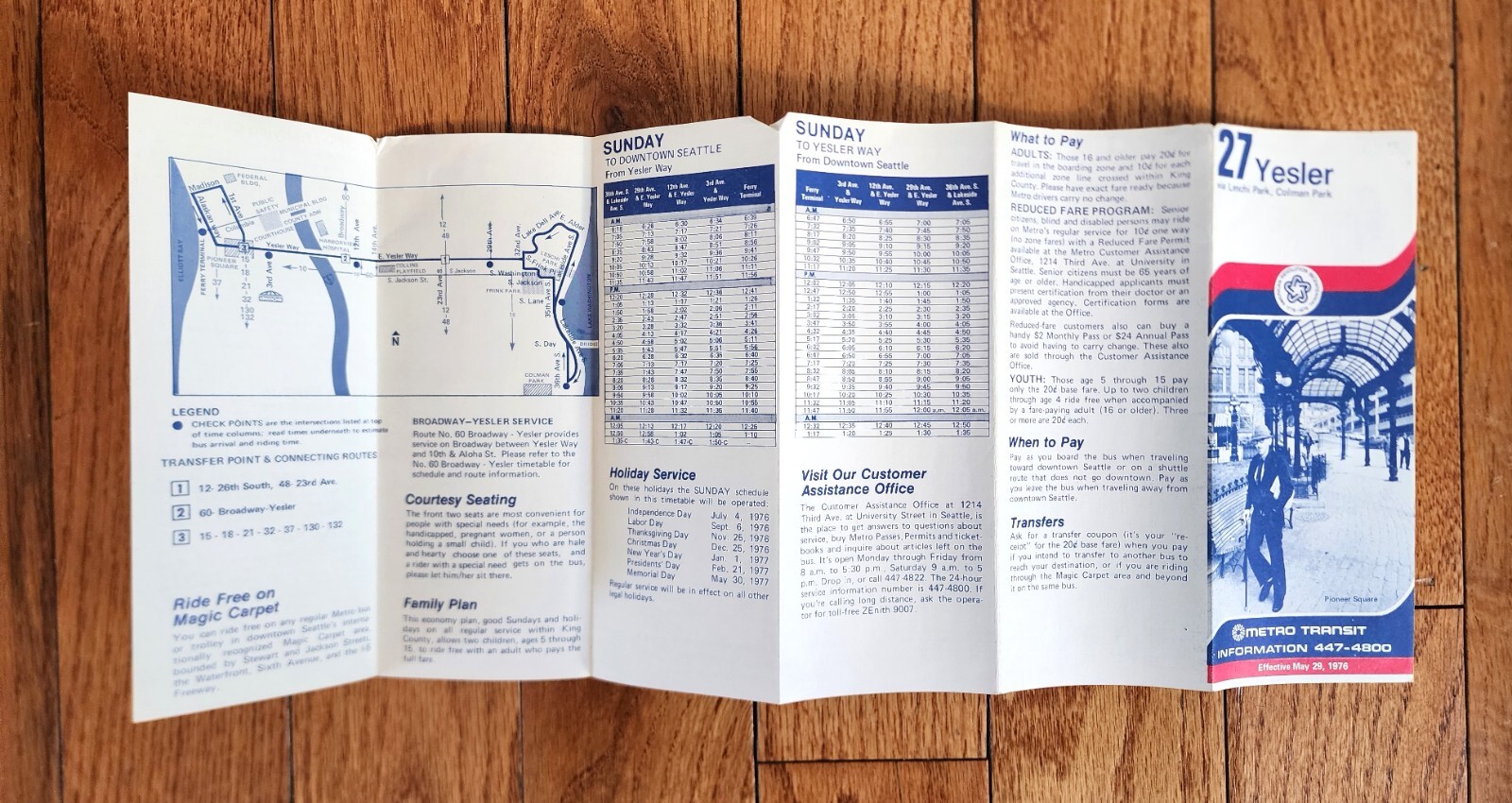 1976 METRO TRANSIT BUS TIME TABLE ROUTE 27 YESLER SEATTLE WA