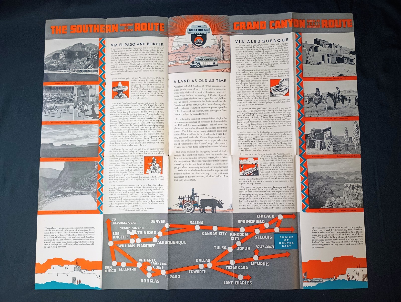 LOT OF 7 1930’s GREYHOUND LINES – TRAILWAYS – TRI-STATE BUS TIMETABLES SOUTHWEST