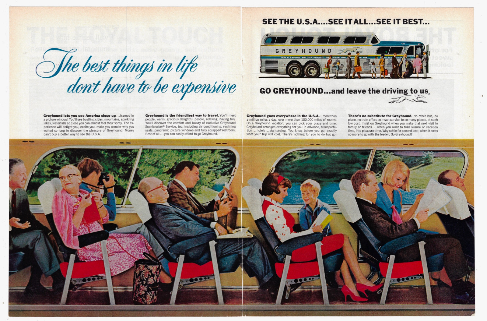 Greyhound Bus Print Ad Vintage Transportation Advertising Travel 1965 Two Pages