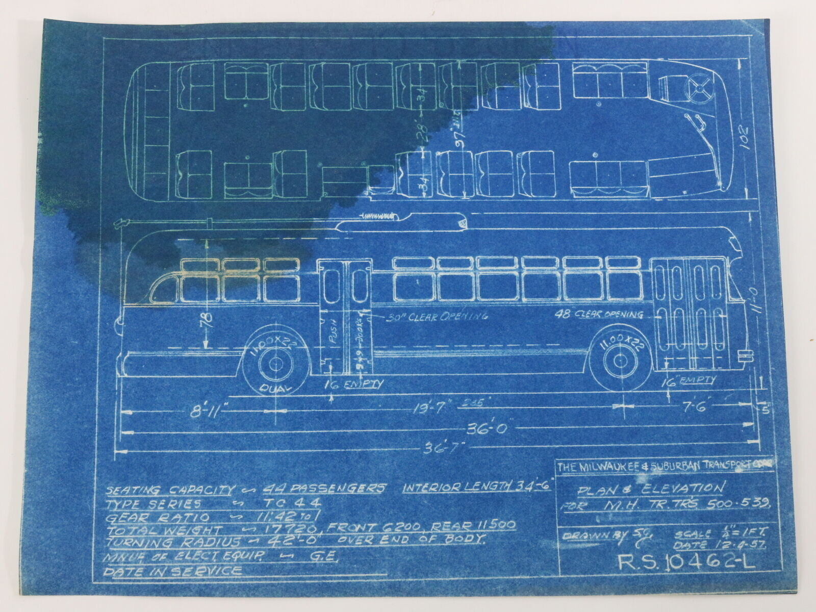 Milwaukee Electric & Suburba Plan & Elevation HTR TRS 500-539 Blueprint 1957 11″