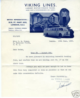 1939 Letterhead Viking Bus Lines London England