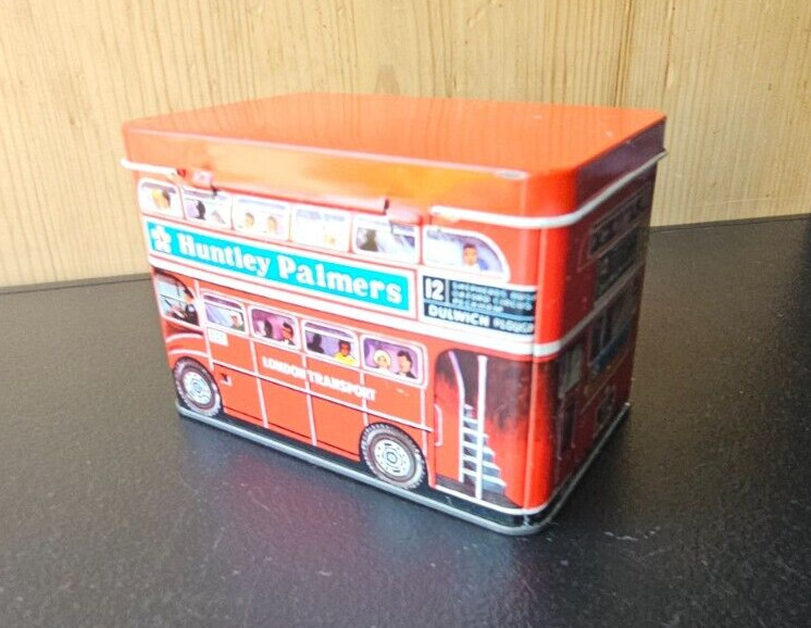 LONDON BUS TRANSPORT FACSIMILE STORAGE TIN. HBS MADE IN ENGLAND. HUNTLEY PALMERS