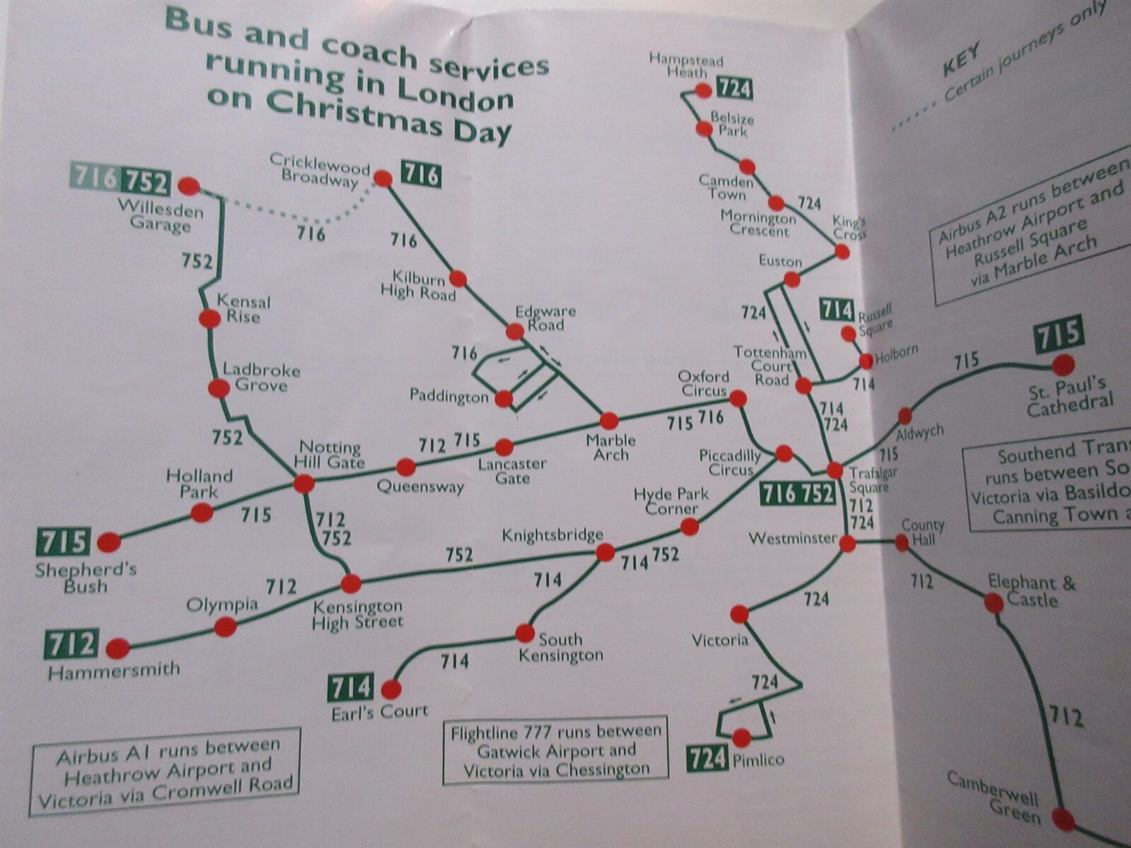 1996 Christmas Day Bus Services guide to buses in London schedule