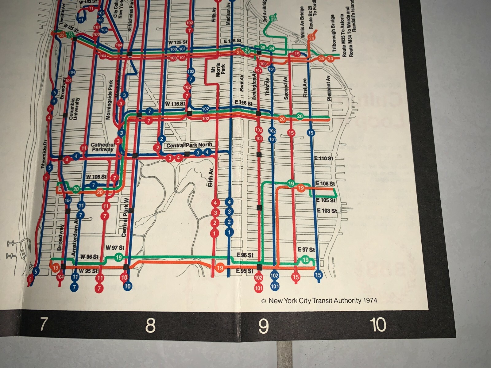 MANHATTAN NEW YORK CITY NY NYC BUS GUIDE MAP 1974 ORIGINAL TRANSIT COLLECTIBLE