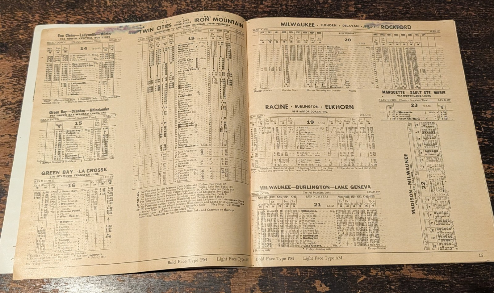 Northland Greyhound Bus Time Tables, February 11, 1953, Booklet, 66 pages