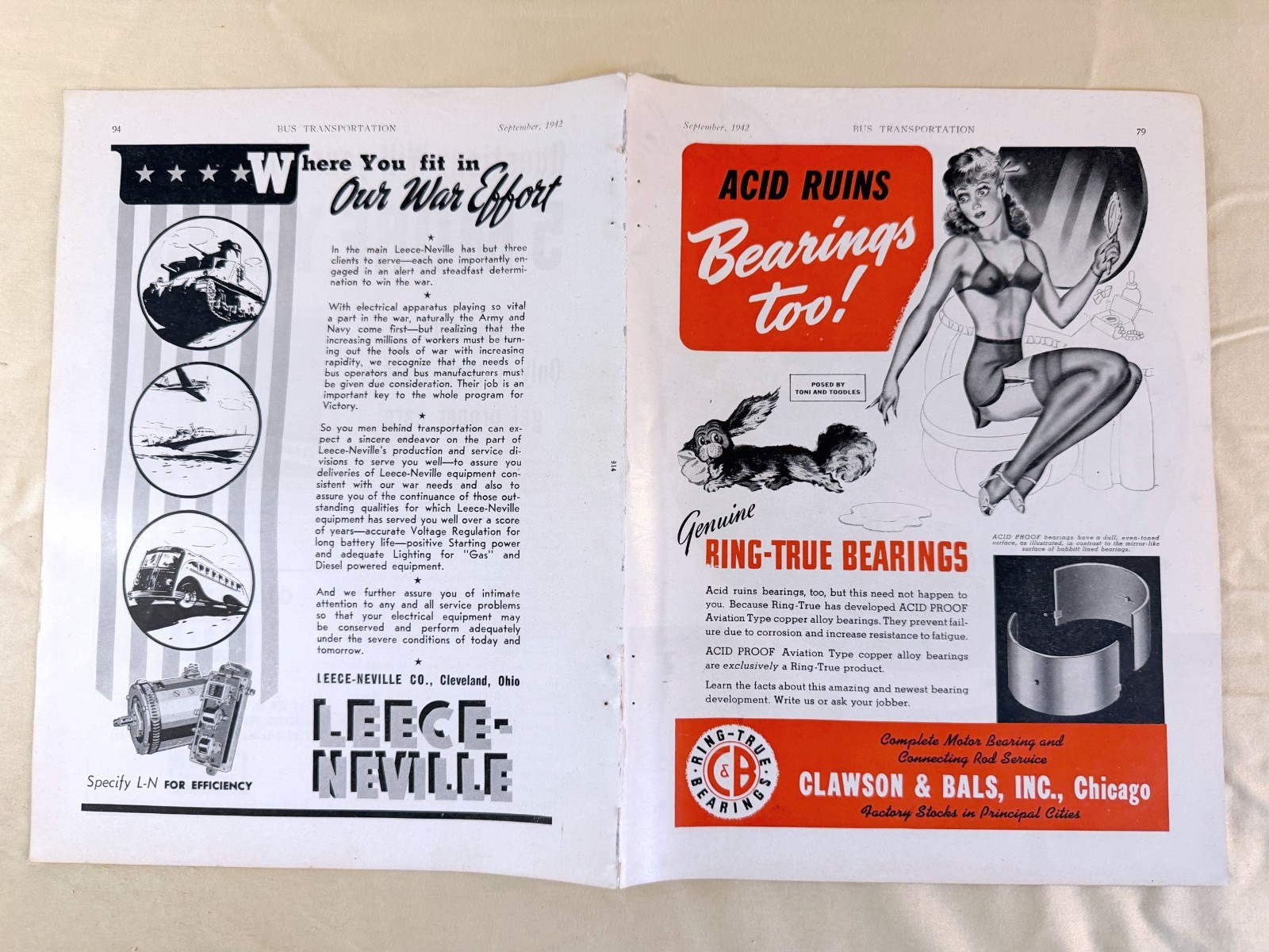 vtg BUS print ad 1943 Leece-Neville Co Clawson & Bals, Inc World War II