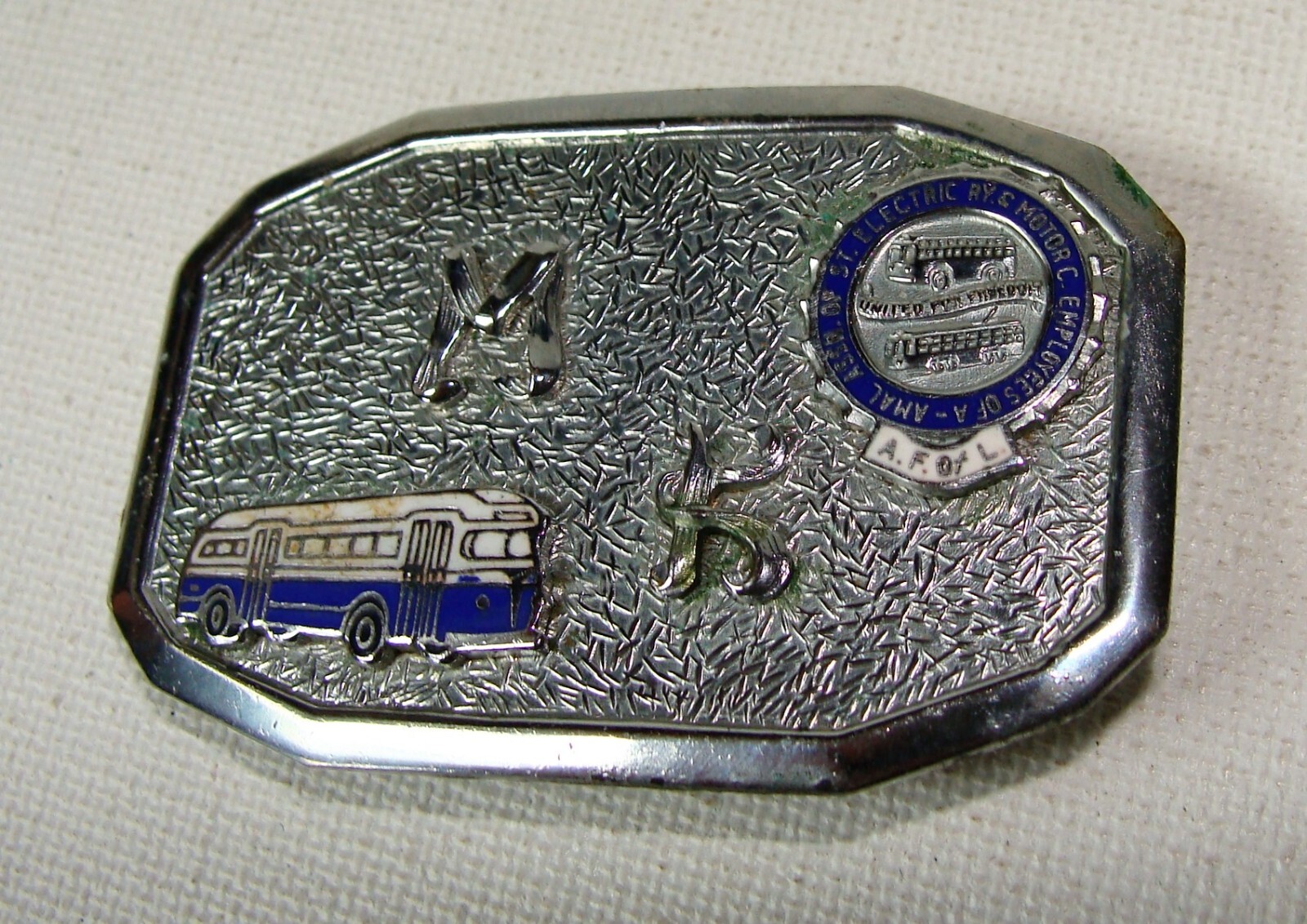 VINTAGE 1960’s BUS DRIVER’S METAL BELT BUCKLE – WITH BUS EMBLEM AND SEAL