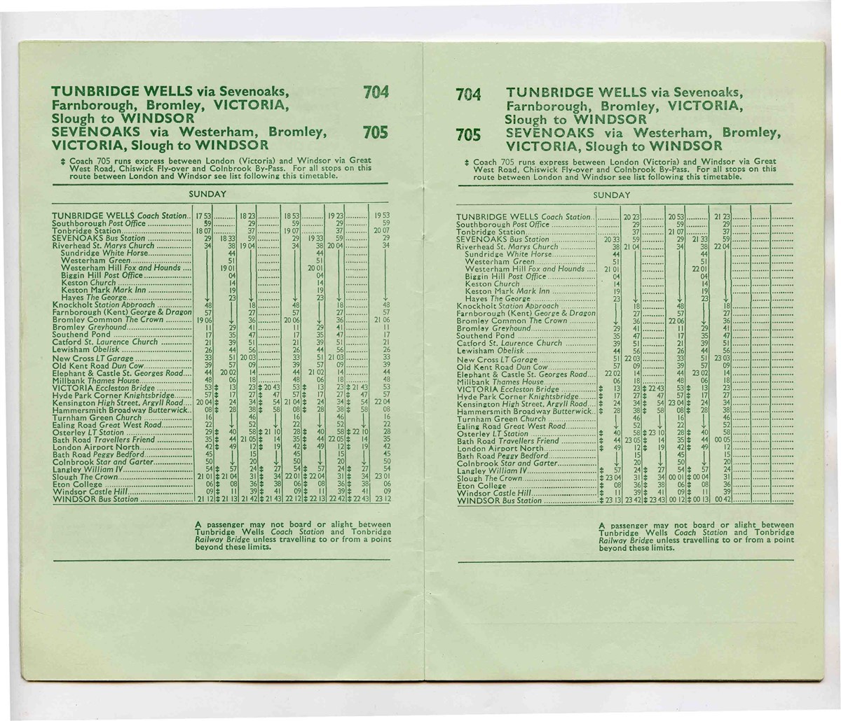 Green Line Coach Routes London Transport Timetable & Fares Booklet 1964