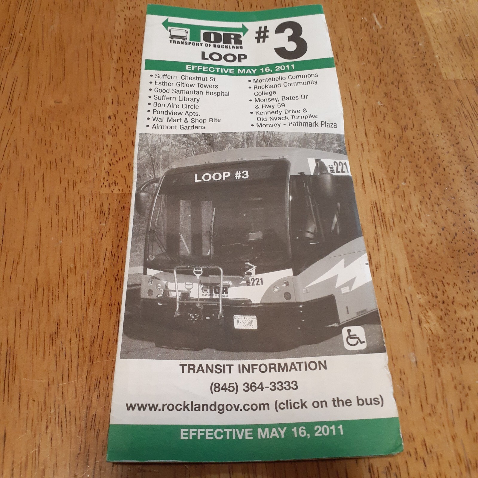 TOR Transport of Rockland Loop #3 Bus Map and Timetable circa 2011