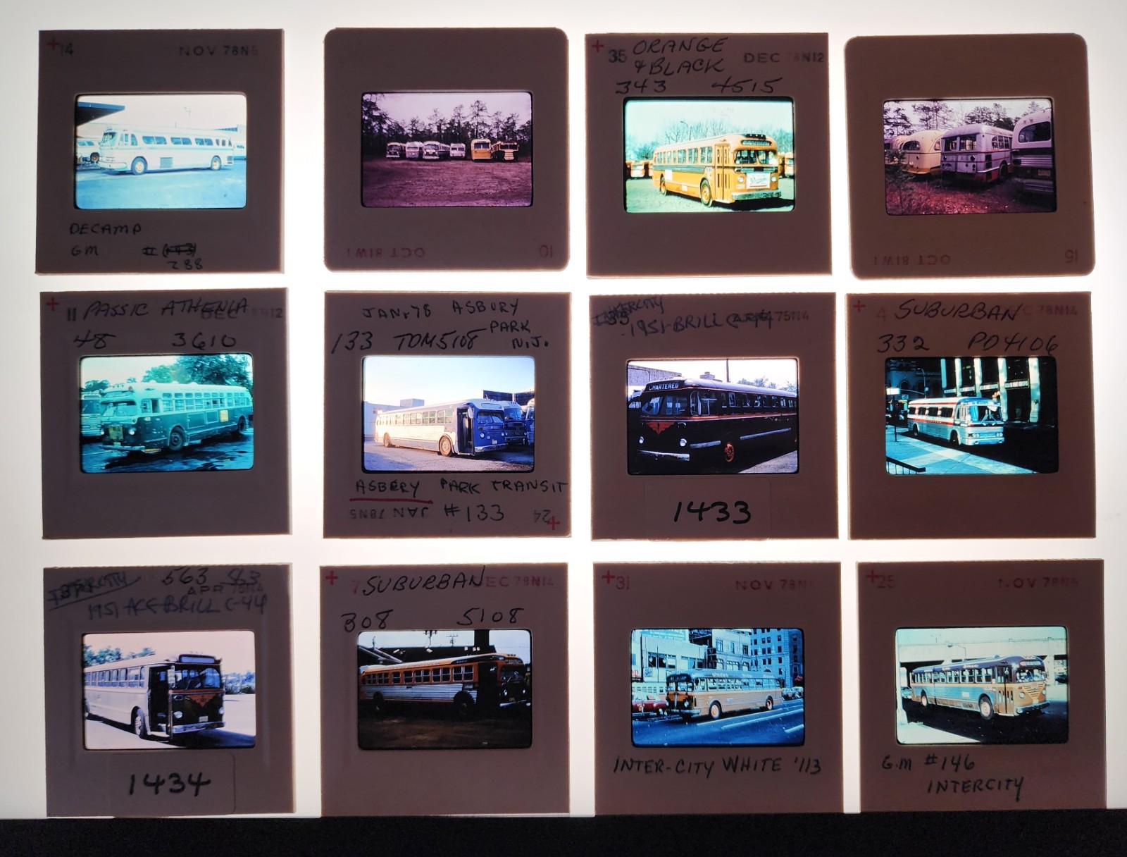 LOT OF 12 – NEW JERSEY BUS SLIDES NJ COACH TRANSIT BUS ACF BRILL GM BUSES