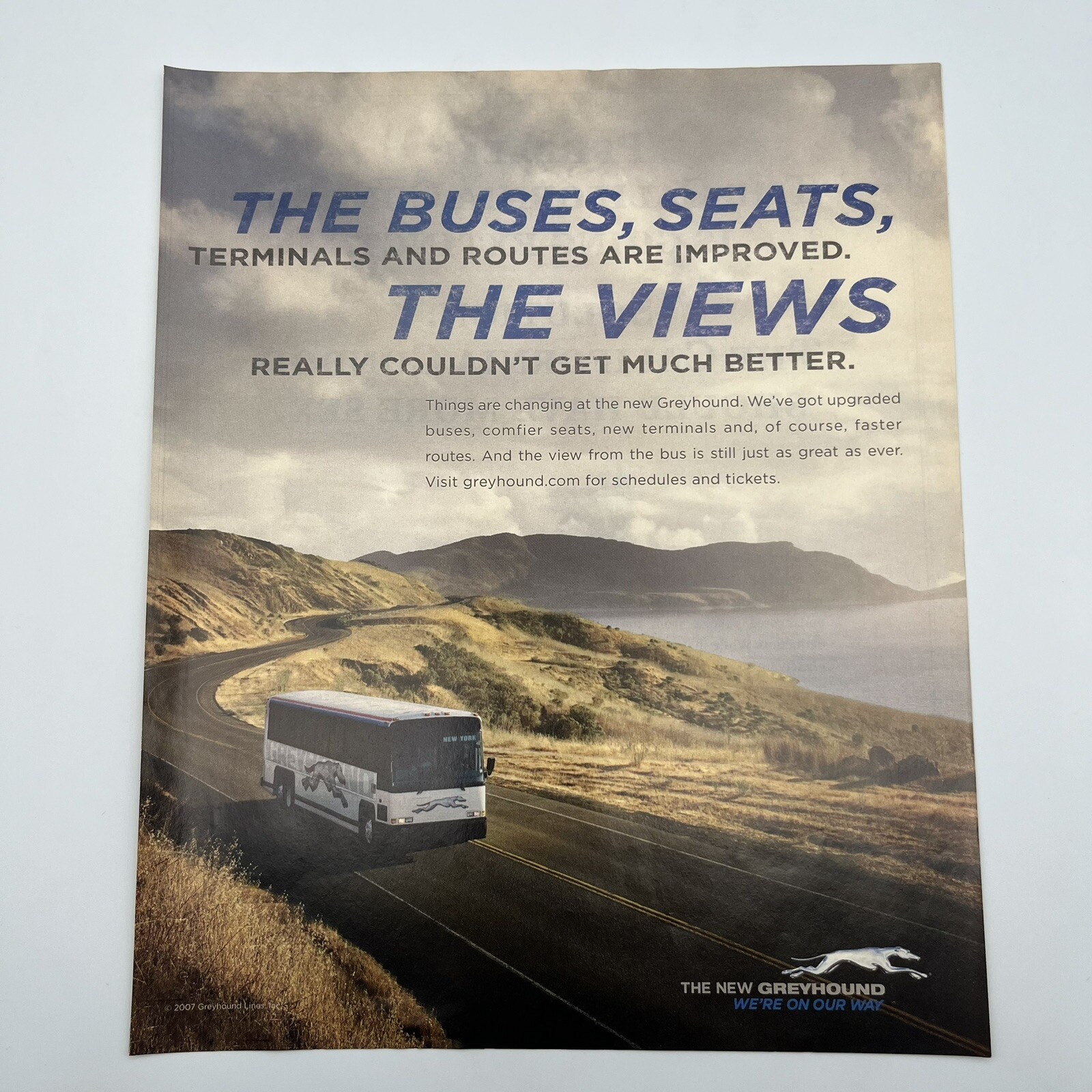 Greyhound Bus Lines 2007 Print Ad 9″x11″ mountains ocean we’re on our way