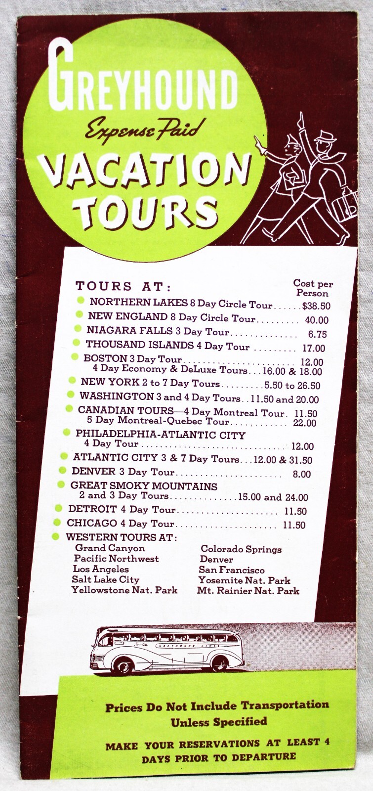 GREYHOUND BUS LINES ADVERTISING BROCHURE “VACATION TOURS” 1938 VINTAGE