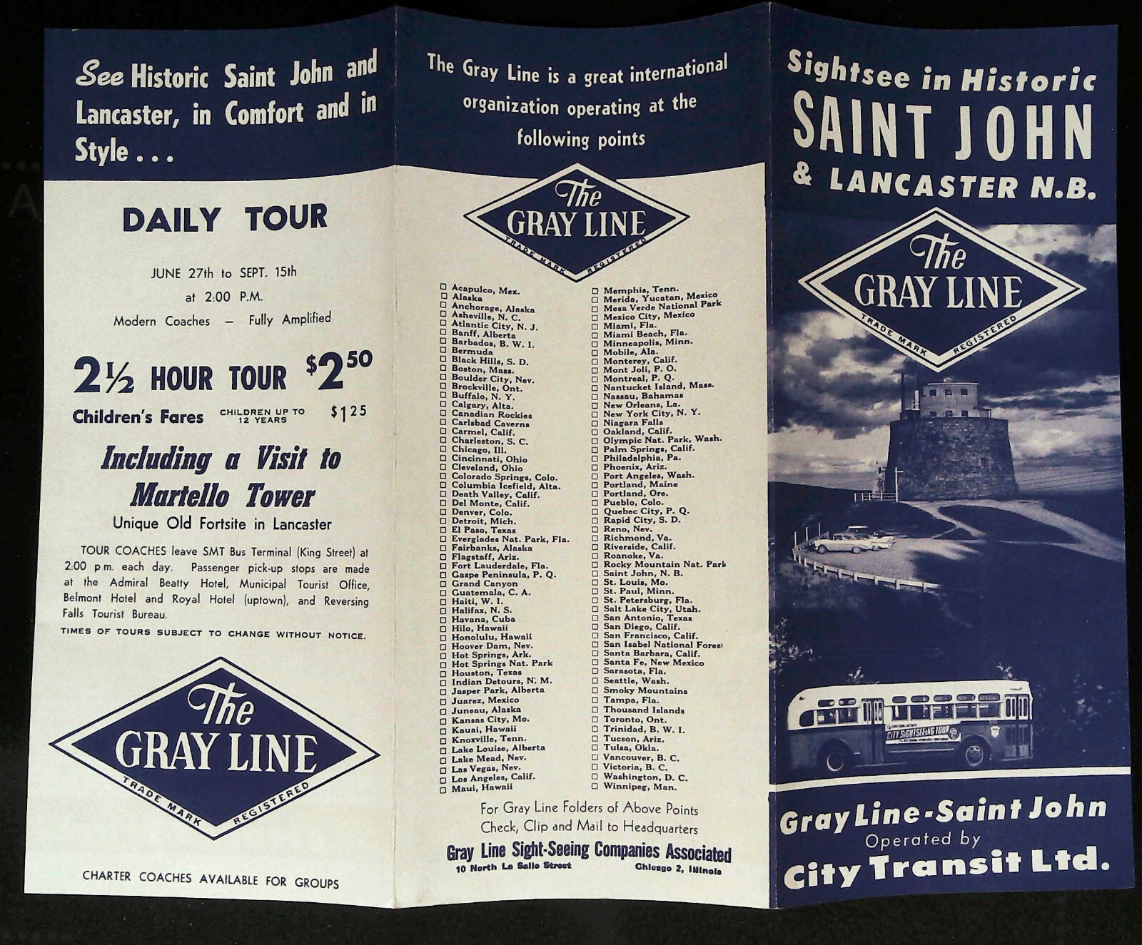 1950s The Gray Line Sightsee in Historic St John and Lancaster NB Brochure