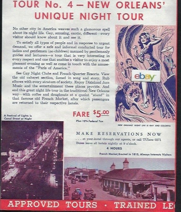 GRAY LINE TOURS OF NEW ORLEANS 1955 BROCHURE OF TOURS