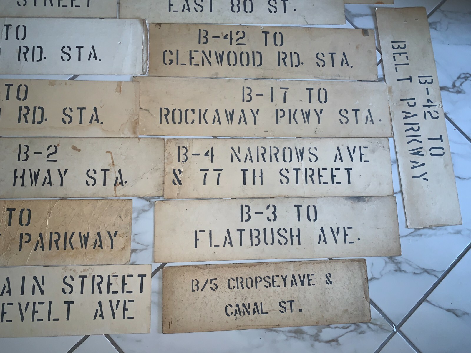 23 NY NYC BUS SIGNS CARDBOARD ART ROCKAWAY PKWY BROOKLYN FLATBUSH BELT PARKWAY