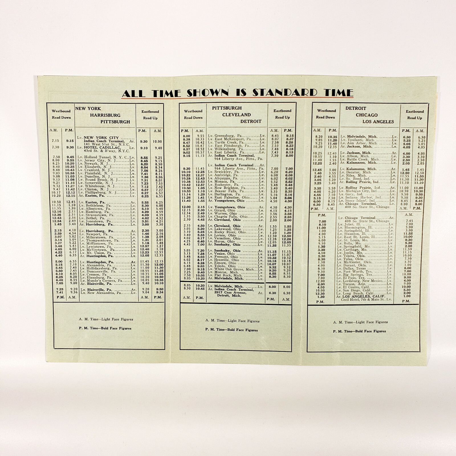 1932 Indian Coach Lines Bus Brochure Time Table Transcontinental Motor Tour