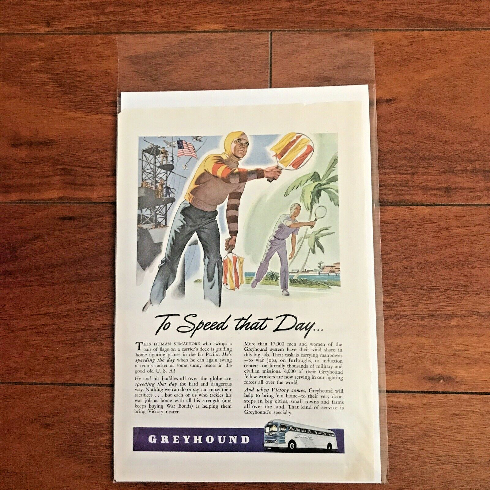 1944 Greyhound Bus: To Speed That Day Ad Print Vintage EUC