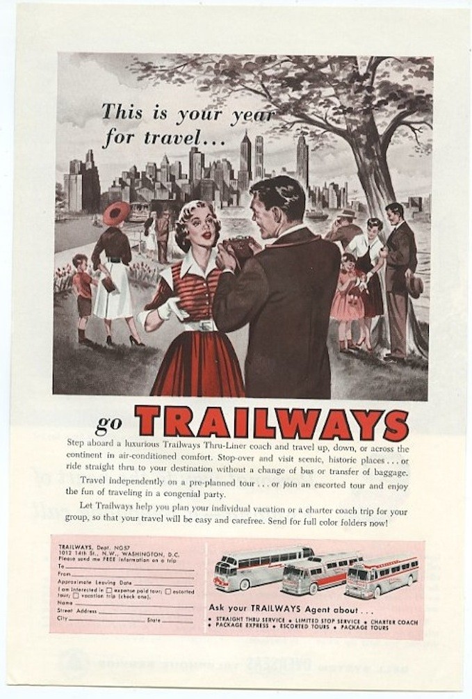 Trailways Help You Plan Vacation or Charter Coach Trip 1957 Vintage Ad