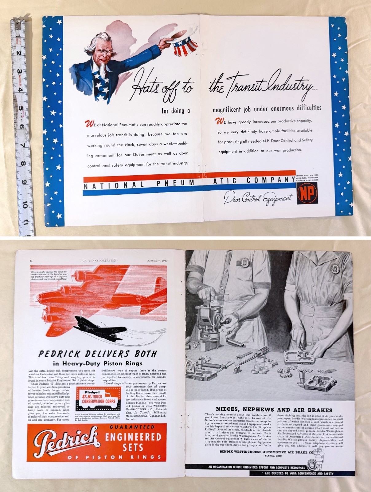 1940s NATIONAL PNEUMATIC Co WWII Ad Door Control Transit Industry War uncle sam