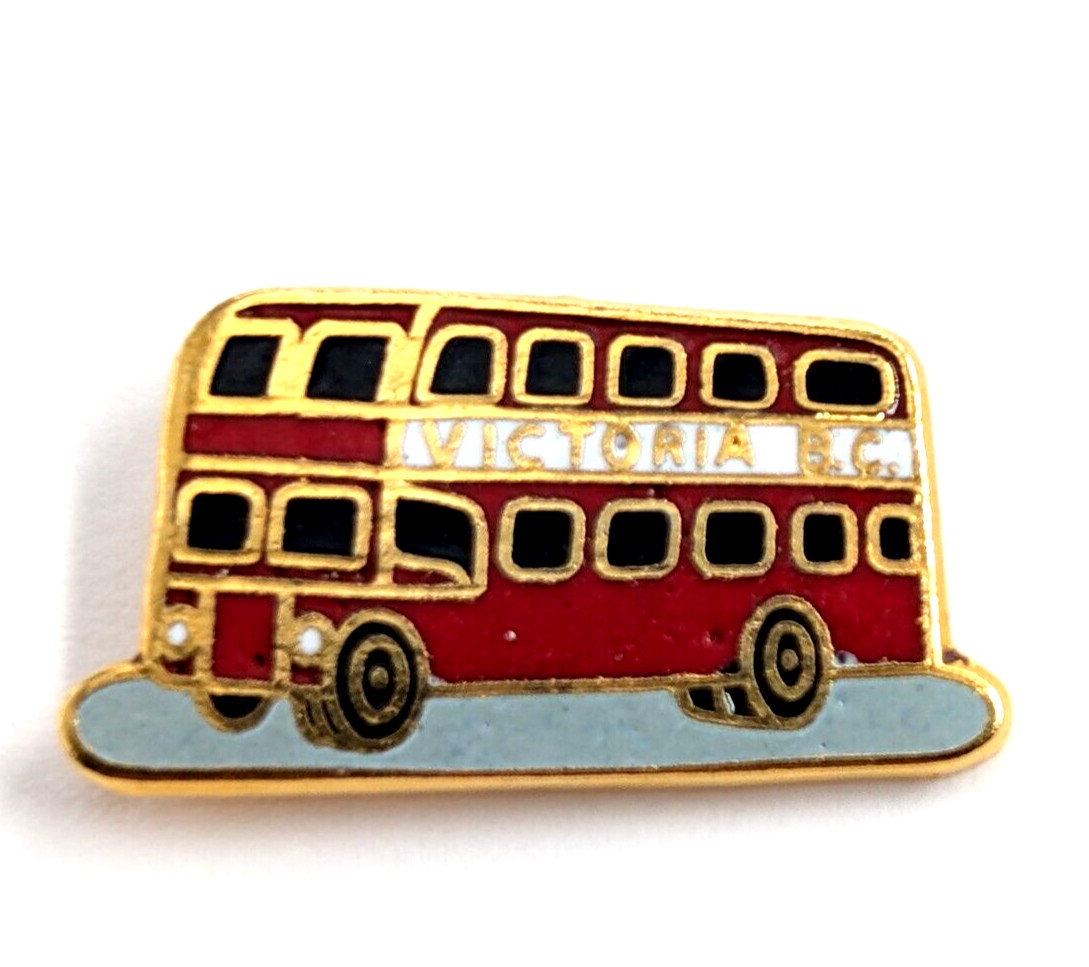 VTG Victoria BC Red Double Decker Bus Enamel Pin Gold Tone Canada Souvenir
