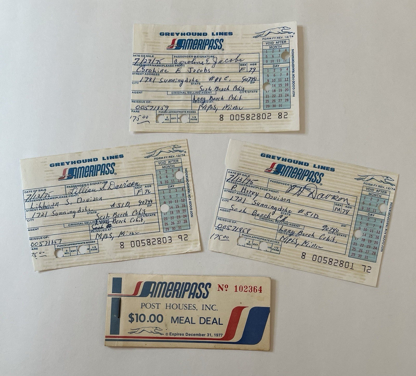 Greyhound Lines VTG 1970s Ameripass Paper Ephemera Lot Ticket & Meal Deal