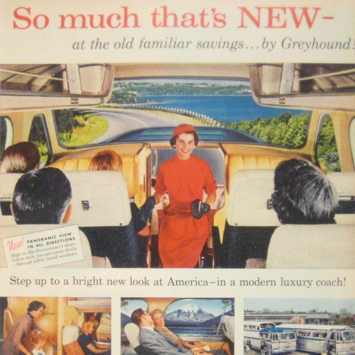 1956 Vintage Greyhound Print Ad Bus Luxury Travel Experience Coach MOD