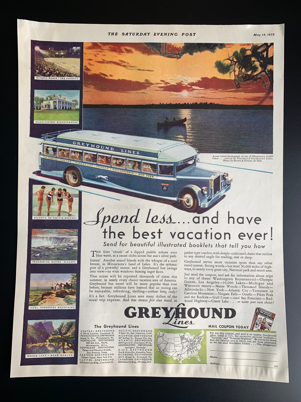 Vintage 1932 Greyhound Lines Print Ad