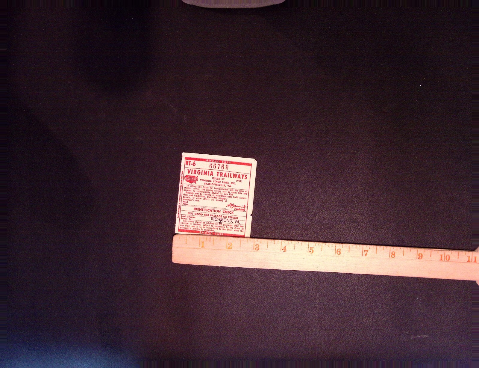 Virginia Trailways Ticket Round Trip 1952 ID Check