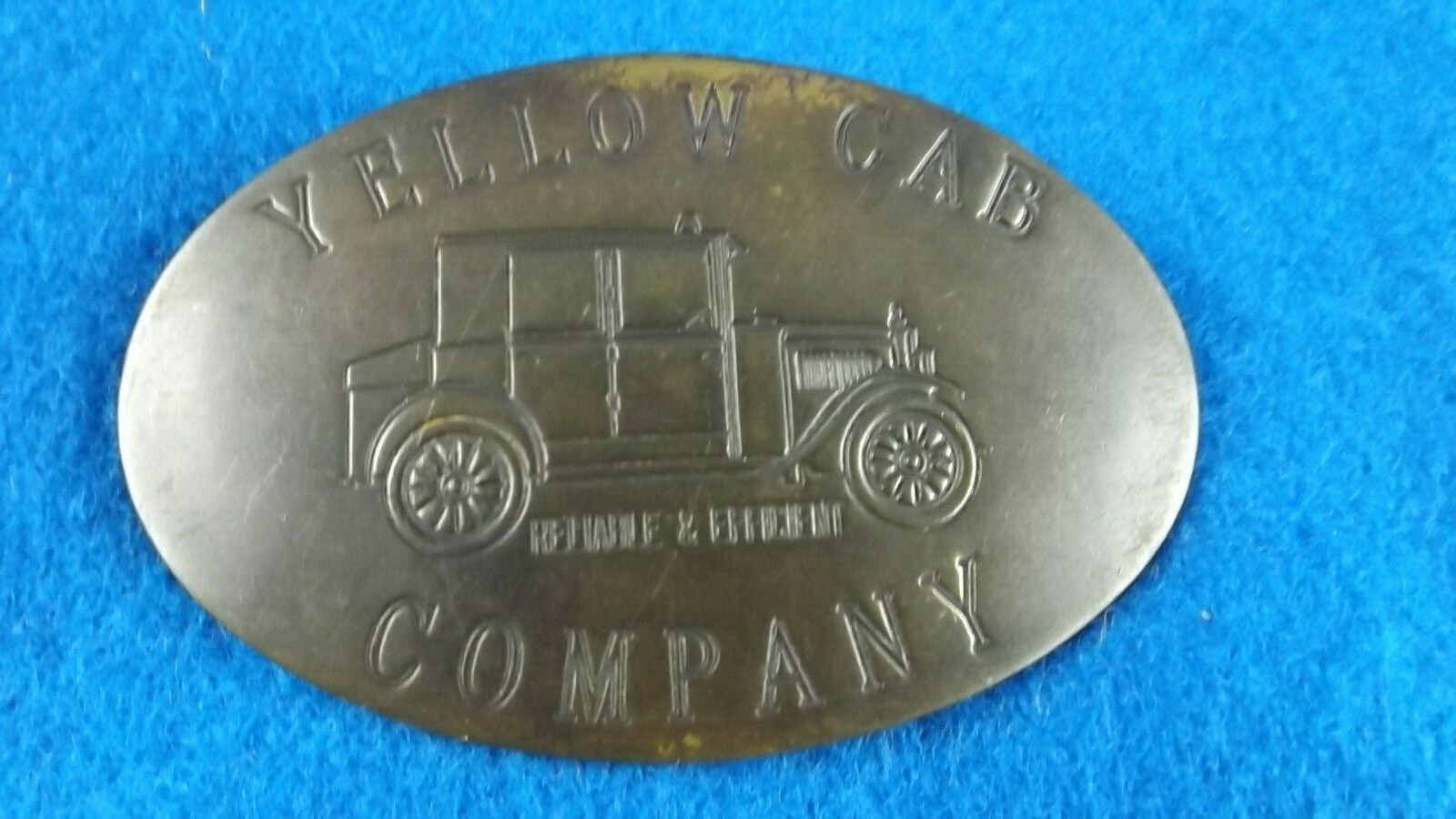 Vintage Brass The Burns Yellow Cab Company Taxi Pinback Badge And Key Envelope