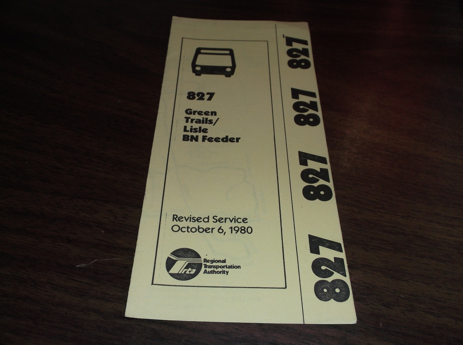 OCTOBER 1980 CHICAGO RTA ROUTE 827 GREEN TRAILS BUS SCHEDULE