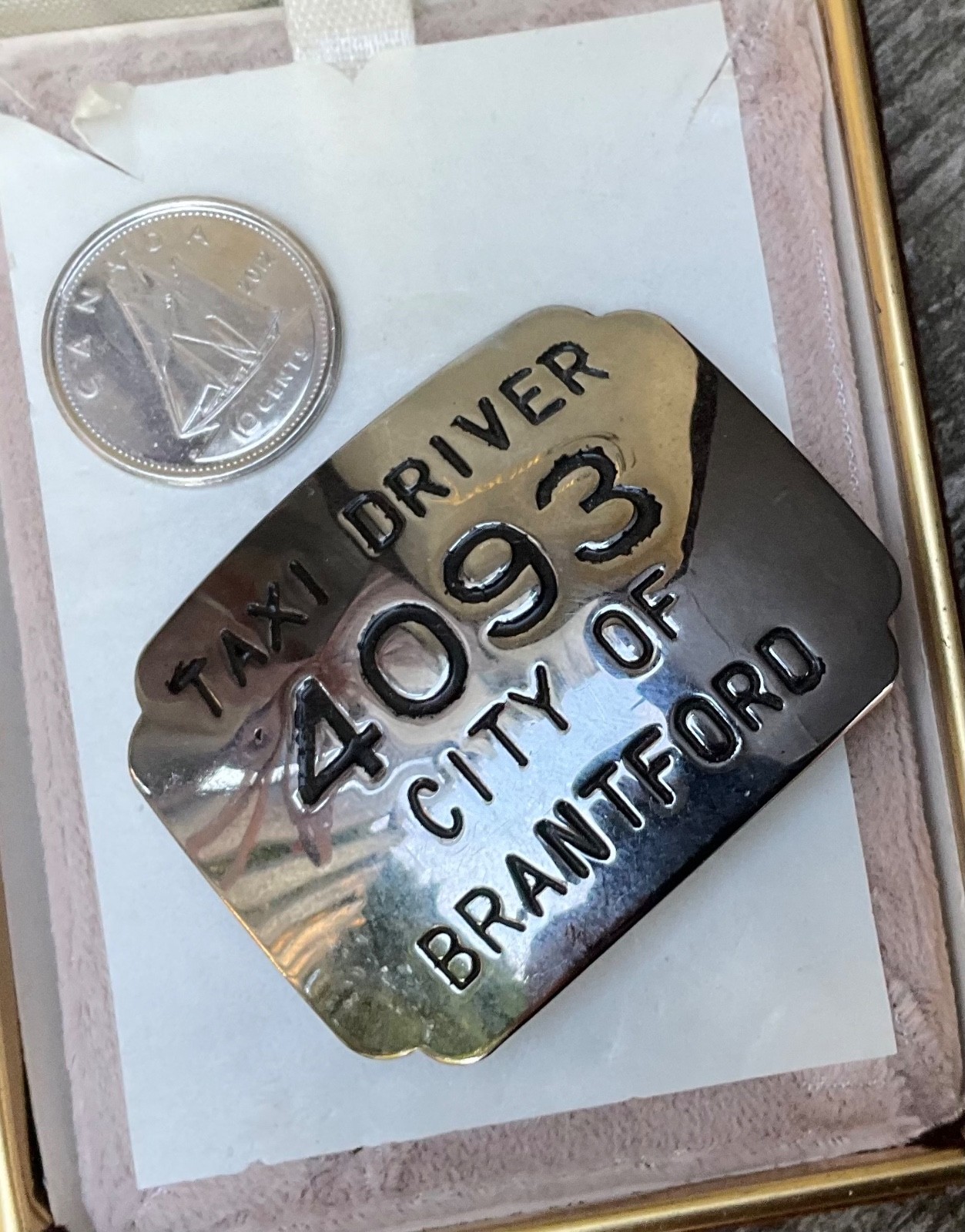 Vintage BRANTFORD ONTARIO Taxi Driver License ID Badge PIN Canada