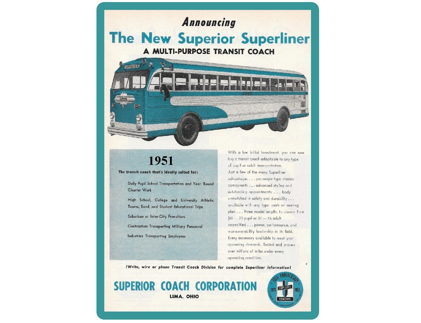 1951 Superior Superliner Transit Bus Limo OH Refrigerator / Tool Box Magnet