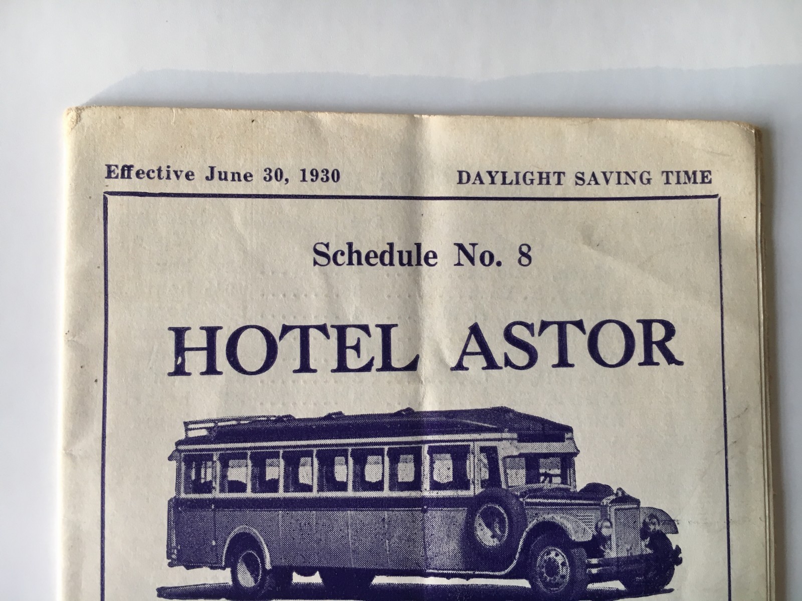 Vintage 1930 Hotel Astor New York City Bus Motor Coach Timetable Brochure Martz