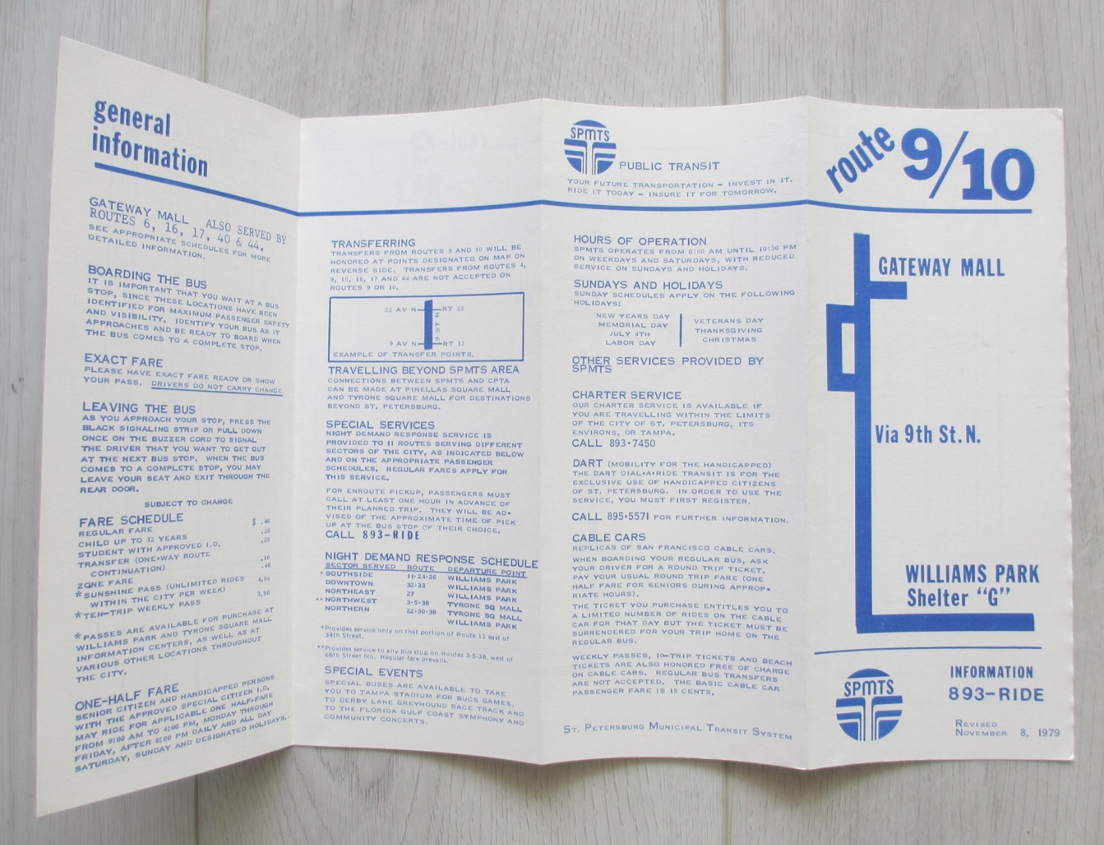 Lot of 4 Vintage 1979 St. Petersburg Transit Bus Timetables Beach Florida FL