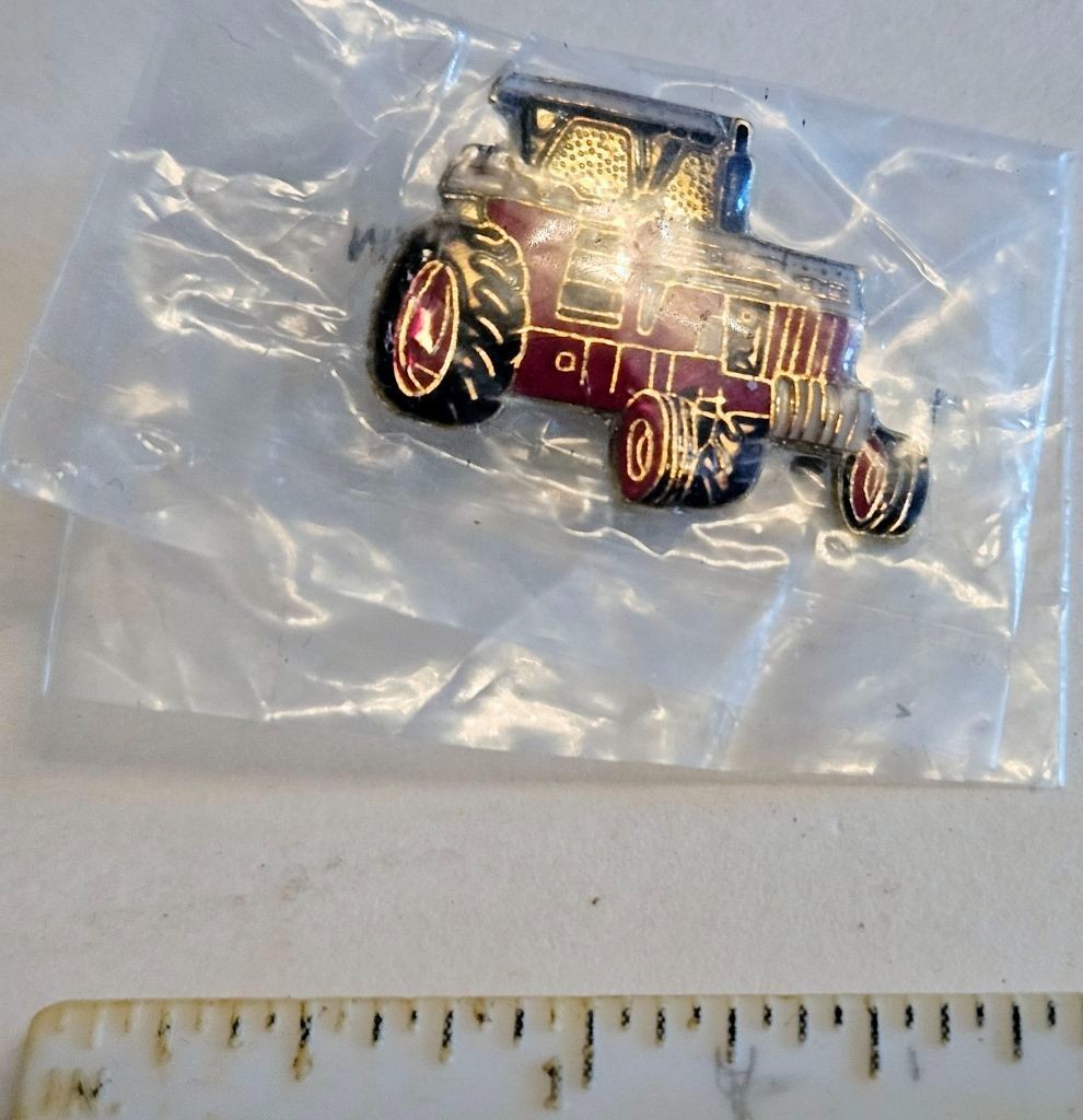 Vintage Red Tractor ~Enamel Lapel Hat Pin ~ 80’s